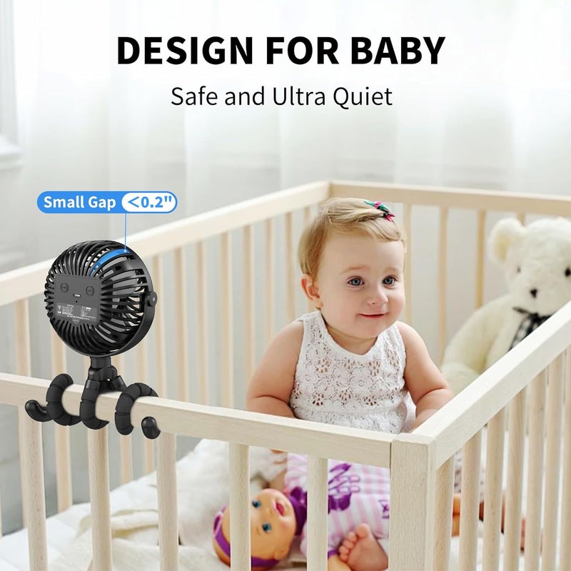 AMACOOL Battery Operated Stroller Fan Flexible Tripod Clip On Fan with 3 Speeds and Rotatable Handheld Personal Fans for Car Seat Crib Bike Treadmill (Black) - Image 5